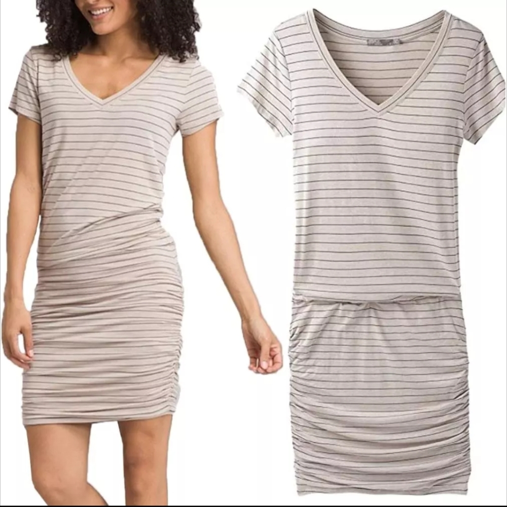 PrAna Foundation Dress Womens Large Striped Modal Blend Ruched Blouson